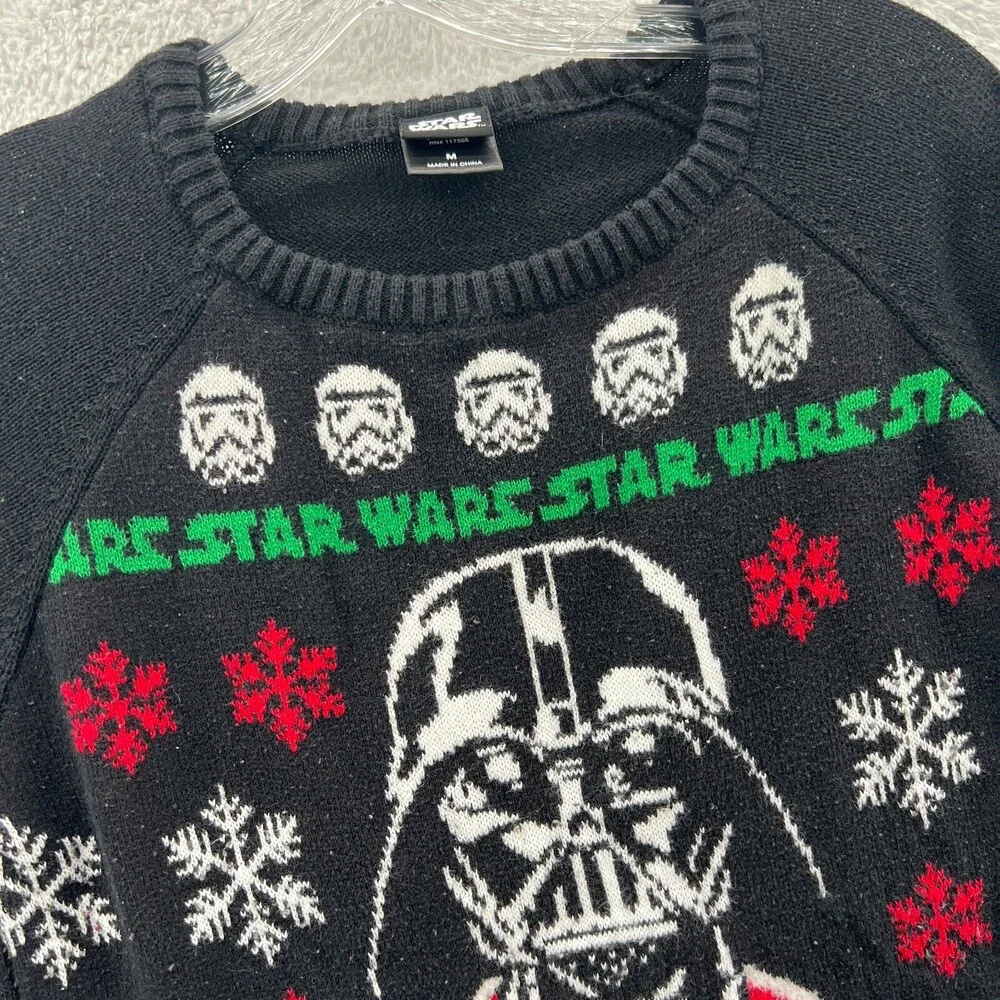 Star Wars Medium Womens Black Top Ugly Sweater Long Sleeve Pullover Darth‎ Vader - Picture 5 of 14